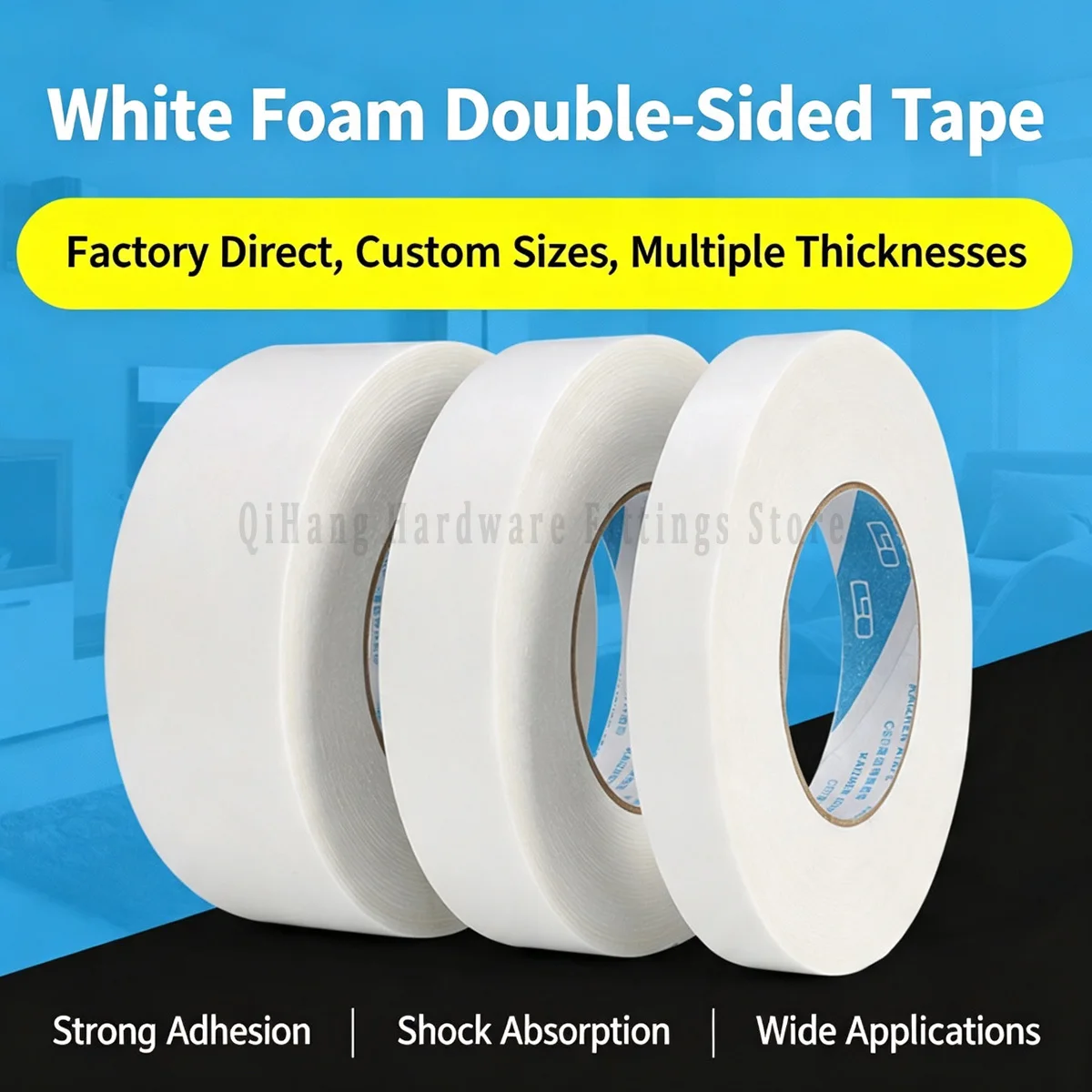 White Foam Double Sided Tape Heavy Duty Sponge Adhesive Mounting for Wall Photo Frame Office Home DIY Decoration Waterproof