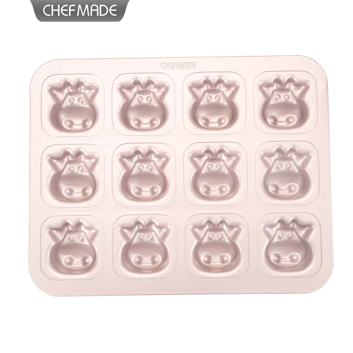 CHEFMADE Cute Calf Shaped Cake Mold 12-Cup Non-stick Baking Pan, Mini Cow Cupcake Tray for Home Baking
