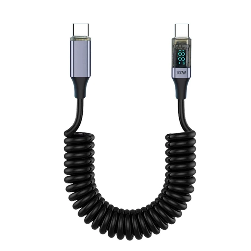 PVC USB C PD100W Data Cable with Dynamic Power Display, 100W Fast Charging Capability Retractable Cord D2RC