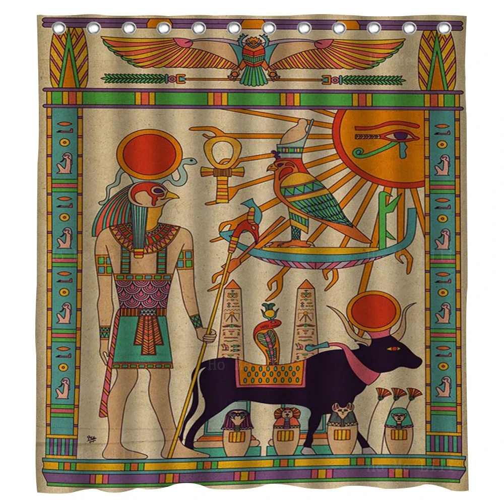 Ancient Egypt God Anubis And Horus Eye  Pharaonic Kings‎ Hieroglyphic Shower Curtain By Ho Me Lili For Bathroom Decor