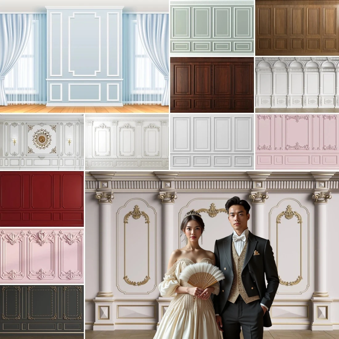 

MOON.QG Luxury Vintage Baroque Living Room Wall Backdrop Photographic Pink White Photozone Background Product Studio Supplies
