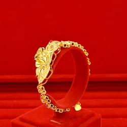 Noble AU999 gold bracelet ladies bracelet flower 24K pure gold jewelry fashion personality watch chain gift for wife