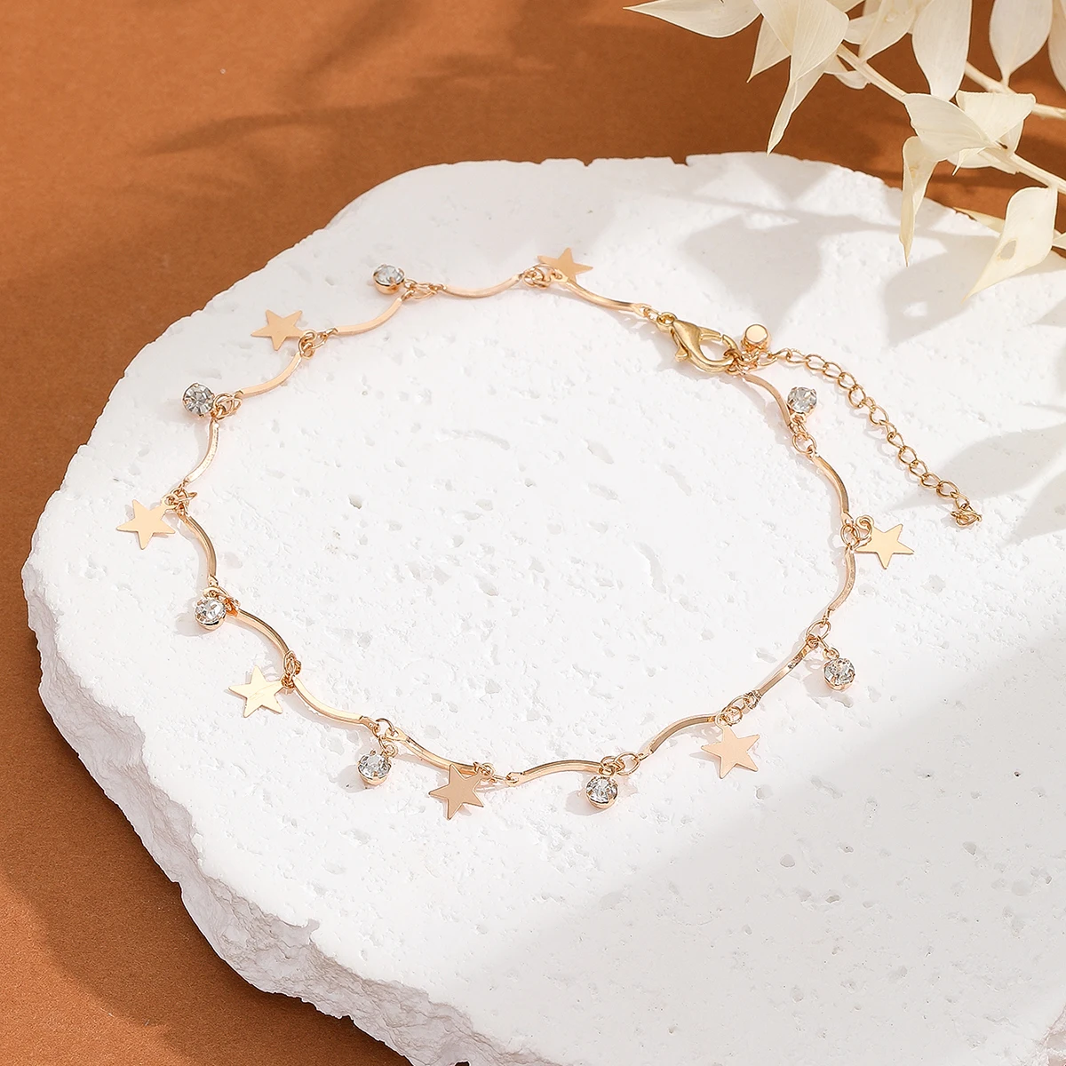 Kinitial Bohemia Zircon Stars Pendant Anklets Foot Chain For Women Girls Summer Beach Foot Leg Jewelry Birthday Party Gift