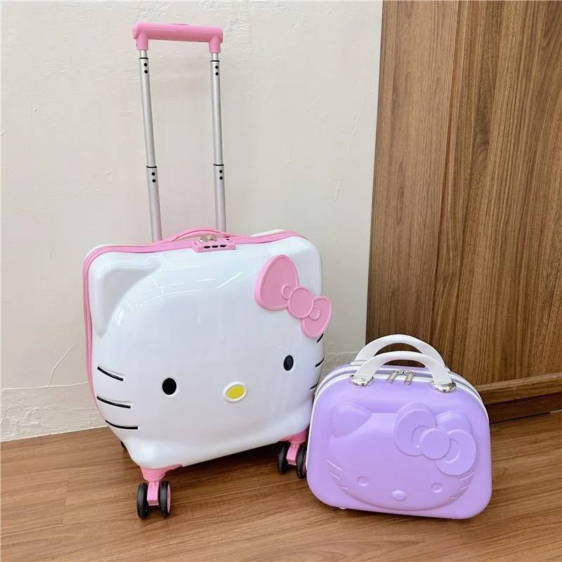 Miniso New Hello Kitty 20-inch Suitcase 14-inch Cosmetic Case Children\'s Fashion Suitcase Outing Storage Box Thickened Gift