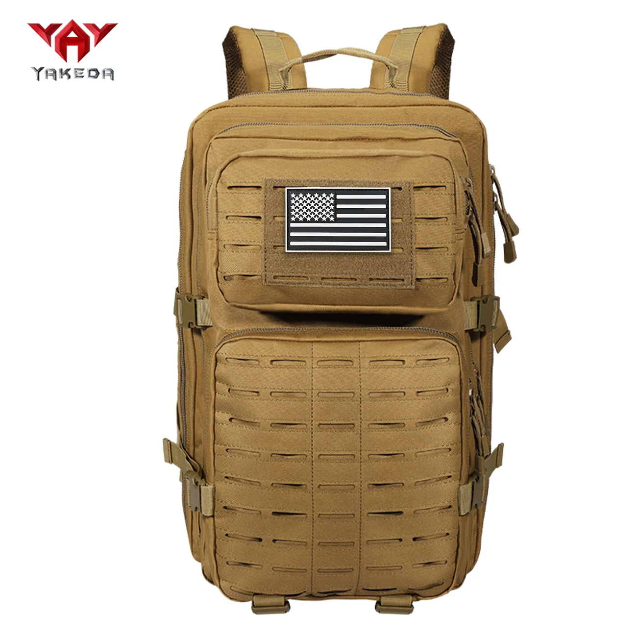 YAKEDA laser MOLLE large capacity hunting backpack, multi compartment storage, thick shoulder straps, with fixed straps