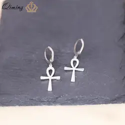 QIMING Ankh Cross Hoop Earrings For Women Men Egypt Jewelry Vintage Piercing Ear Religious Earrings Gift