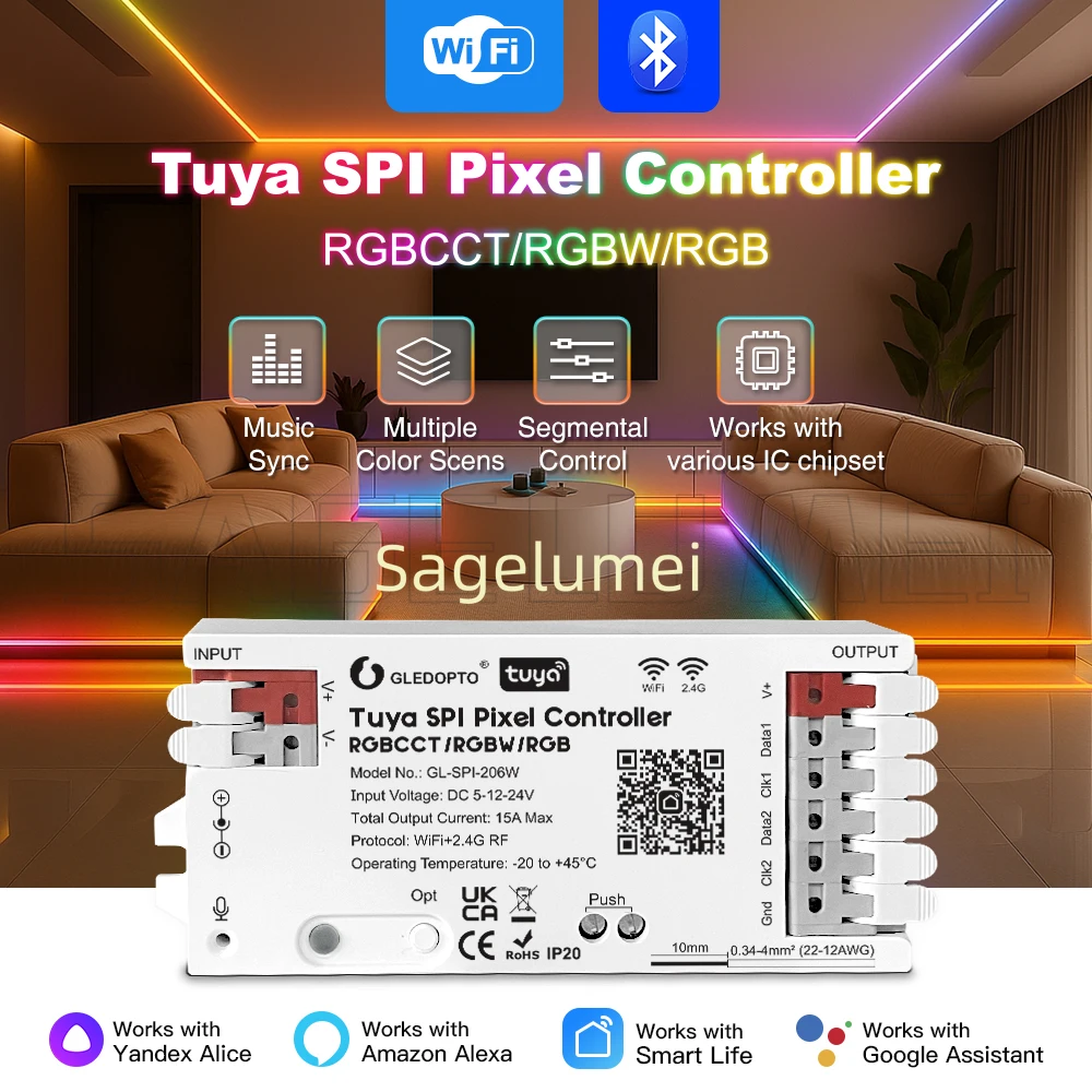 GLEDOPTO WiFi Tuya SPI Digital Pixel LED Controller Smart Life App Control WS2811 SK6812 WS2801 ZigBee GL-SPI-206W GL-SPI-206P