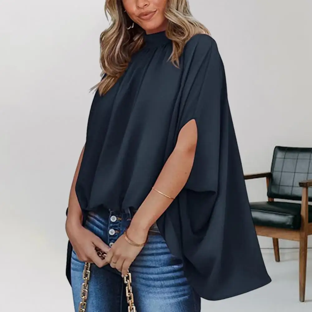 Elegant Women Blouses Batwing Sleeves Solid Color Loose Oversized Office Lady Summer Pullover Shirts blusa feminina camisas