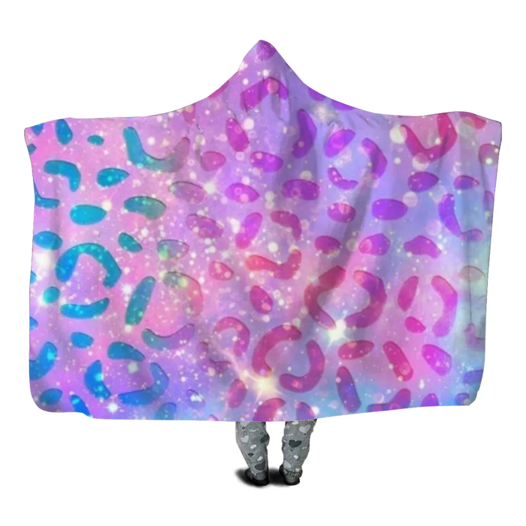 Colorful Leopard Sparkly Blanket Hoodie Sherpa Blanket for Kids Youngsters Fleece  Wearable Warm