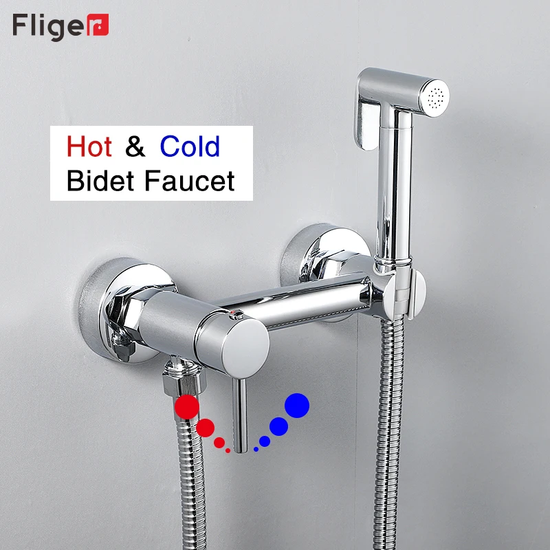 Fliger Chrome Handheld Bidet Sprayer Bidet Faucet Brass Toilet Faucet Cold Hot Water bathroom Shower Head