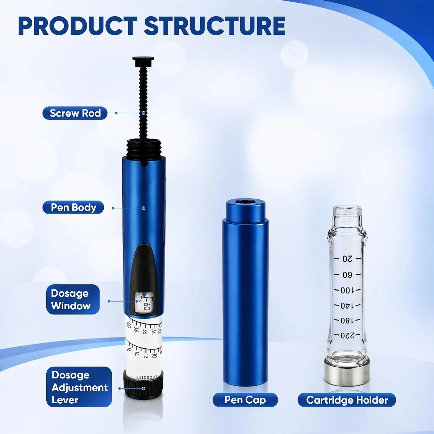 Reusable Insulin Injection Pen Kit with 10PCS 3ml Cartridges, Adjustable Clear Dose Scale, Fit V1 V2 for Accurate Insulin Dosing