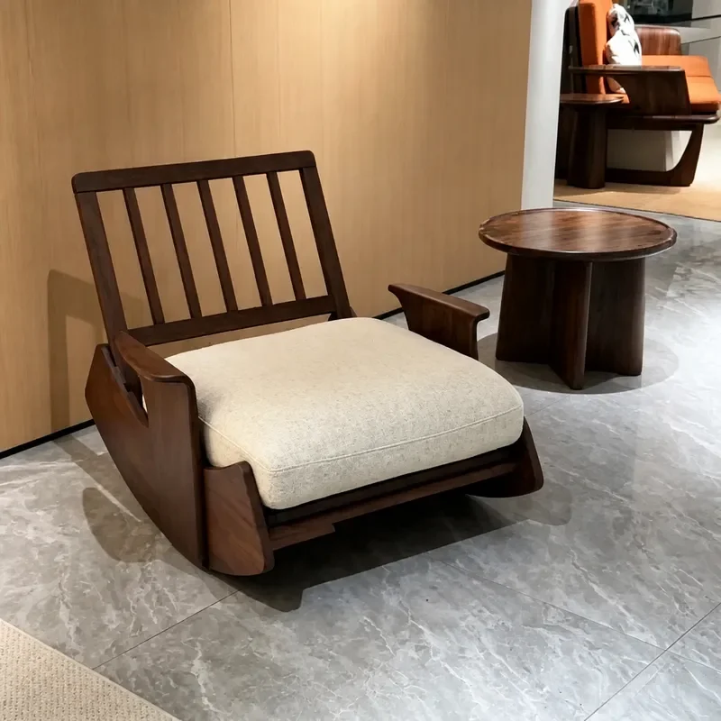 New Chinese Black Walnut Rocking Chair Solid Wood Leisure Balcony Adjustable Foot Support Lazy Lounge Chair Retro Tenon