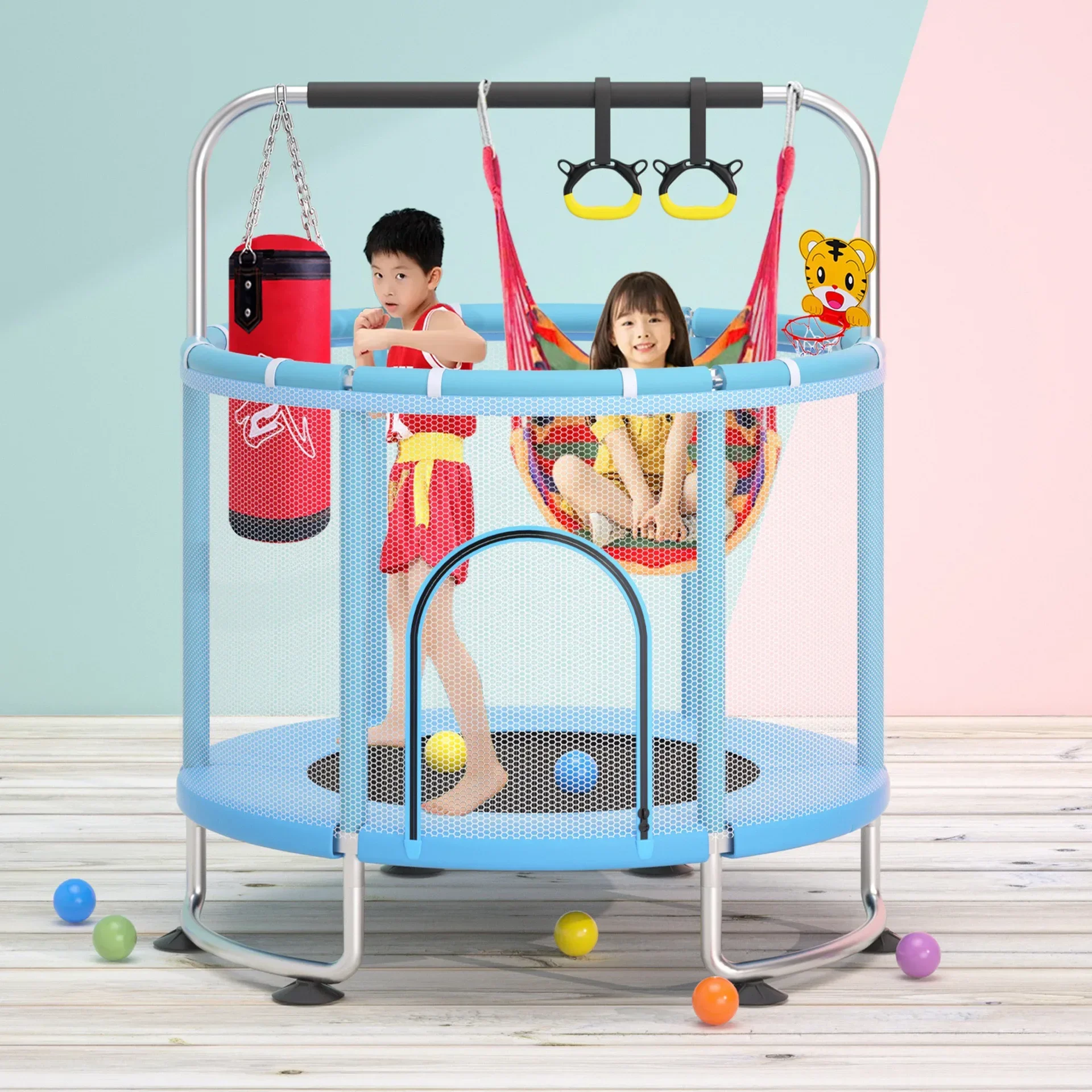 

55-дюймовый детский батут для малышей, открытый и закрытый защитный коврик, батуты для детей, небольшой батут для упражнений, поддерживает 220 фунтов