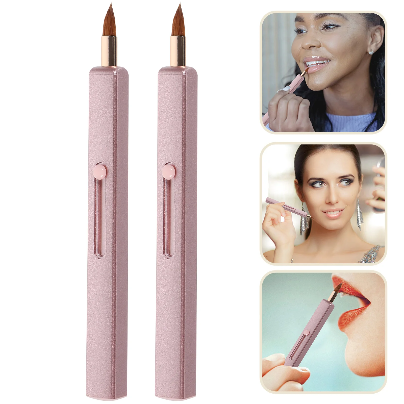 2-delige intrekbare lippenborstel enkele kop grijze glans applicatorborstels roze concealer