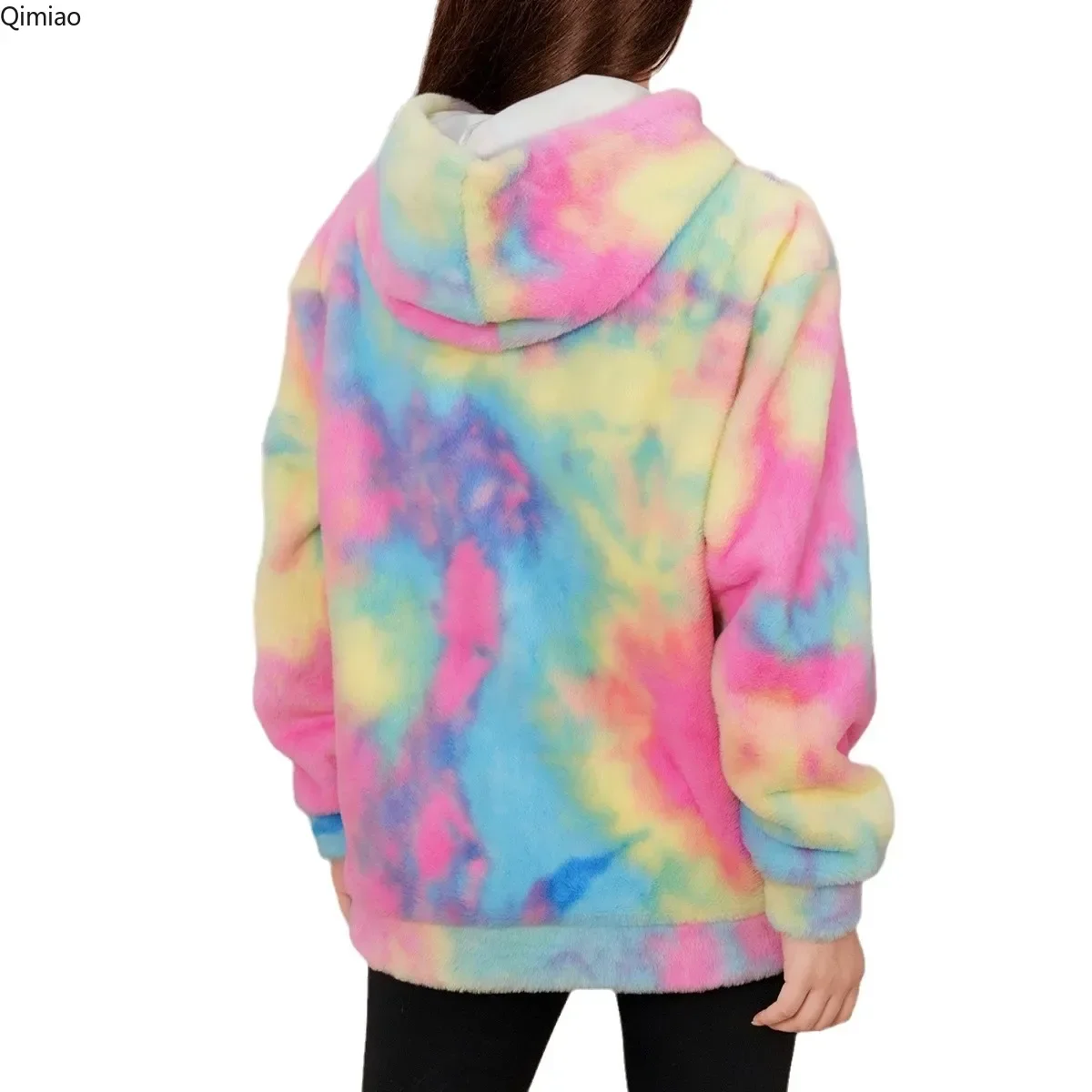 Explosive pet family tie dye rabbit hair rainbow hoodie loose version  designer dog clothes Master pet matching set view 5