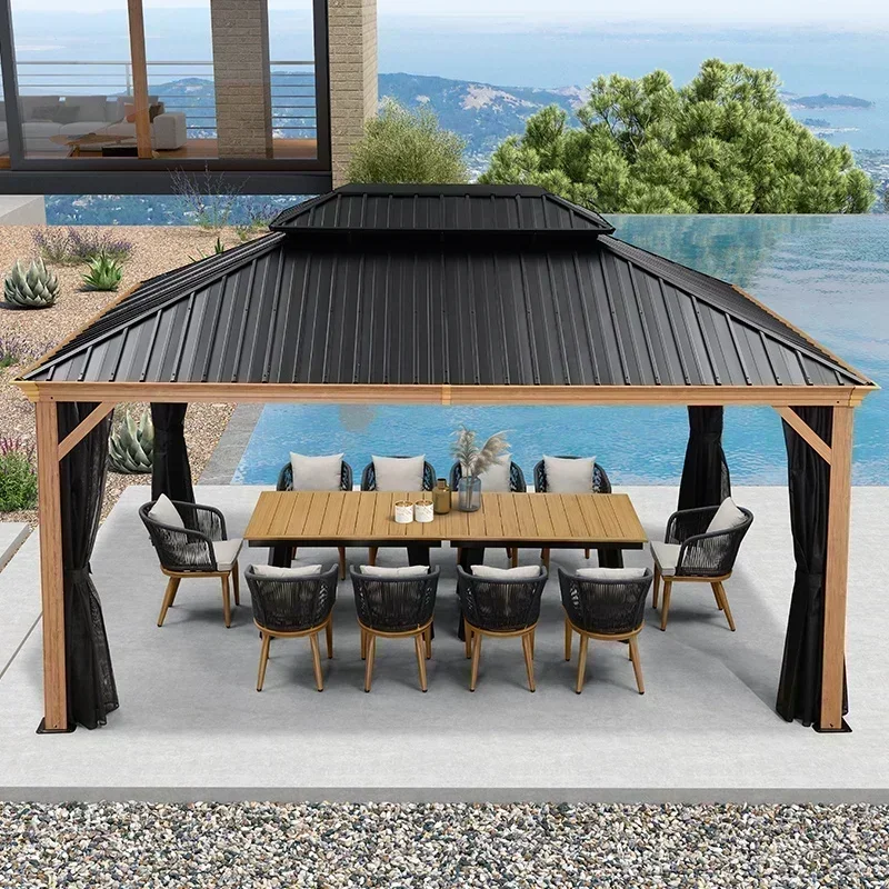 Customized pavilion, outdoor courtyard villa, new Chinese aluminum alloy pavilionr four corner tent, garden sunshade