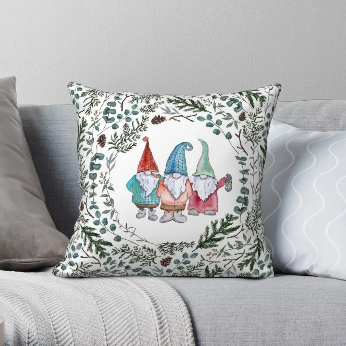 

Christmas Gnome Circle Square Pillowcase Polyester Linen Velvet Pattern Zip Decor Home Cushion Case