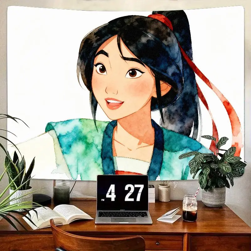 

1 шт., акварельный гобелен принцессы Диснея Мулан, современный полиэстер, настенное искусство для гостиной, спальни, общежития, декор, эстетический подарок для фанатов.