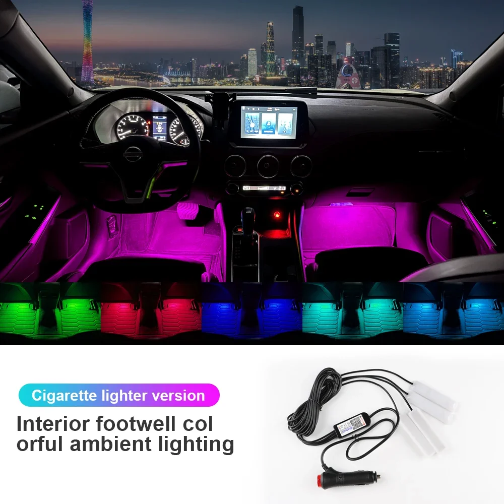 

RGB LED Car Interior Ambient Footwell Light Strip Kit DIY Backlight Neon Mood Lamp Universal Decorative Auto Accessories Upgrade