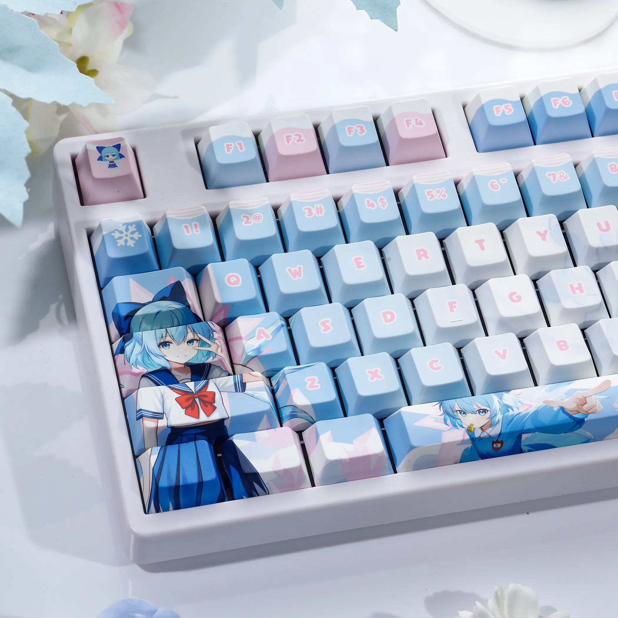 Cirno 120 PBT Keycap Touhou Project DYE Sublimation Key Cover Cherry Cross MX Switch for Mechanical Keyboard Otaku Gift XMJ