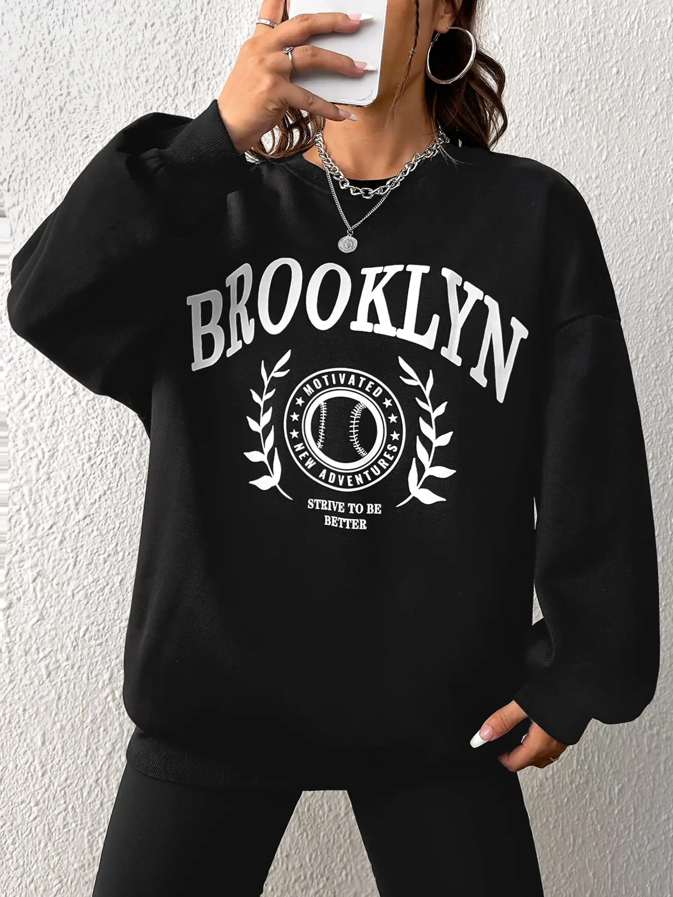 Brooklyn Strive To Be Better Print Female Long Sleeves High Street Vintage Sweatshirts Personality Casual Clothes Women Pullover