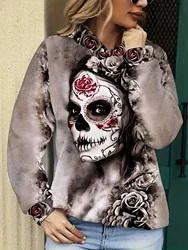 2024 women's tops autumn and winter hoodies women's loose Mexican Day of the Dead print 3d print fashion casual pullover hoodie