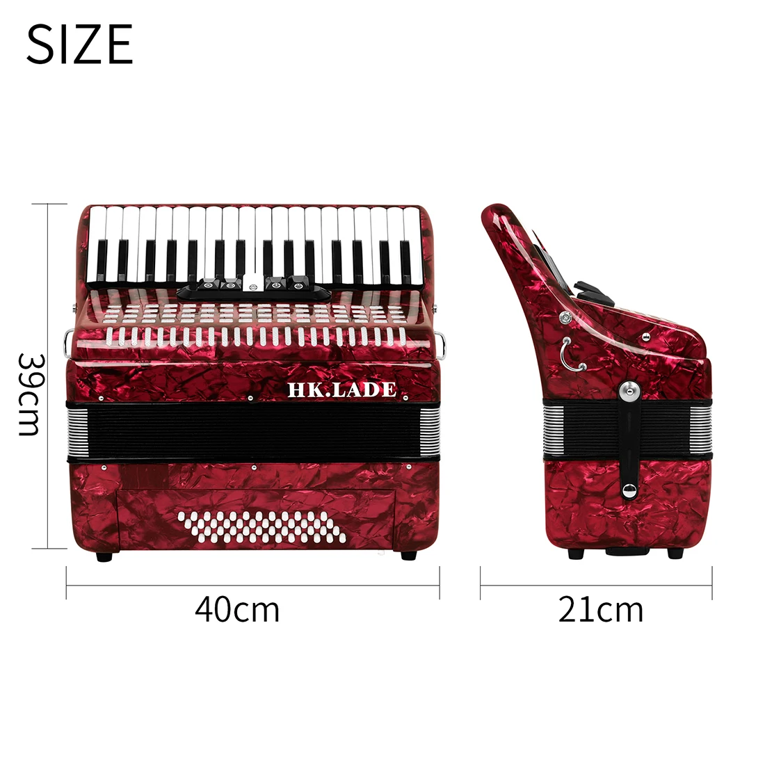 34/48 Button Accordion 5 Registers with Leather Bellows & Non-Slip Keys Professional Bayan Accordion Comfortable for All Ages