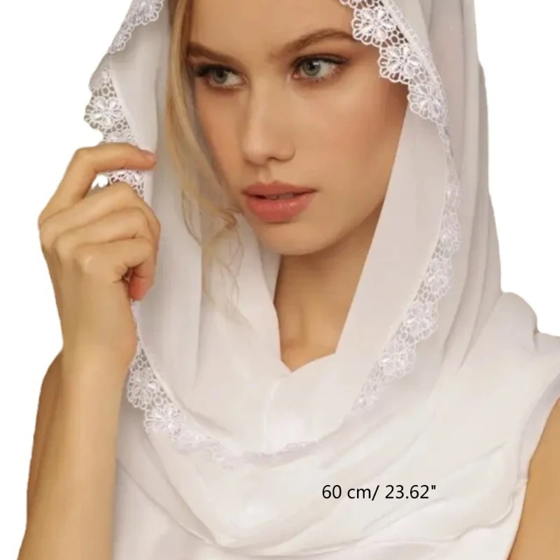 Foulard velato leggero con finiture in pizzo per festa nuziale estiva delle donne, resistente sole 57BD