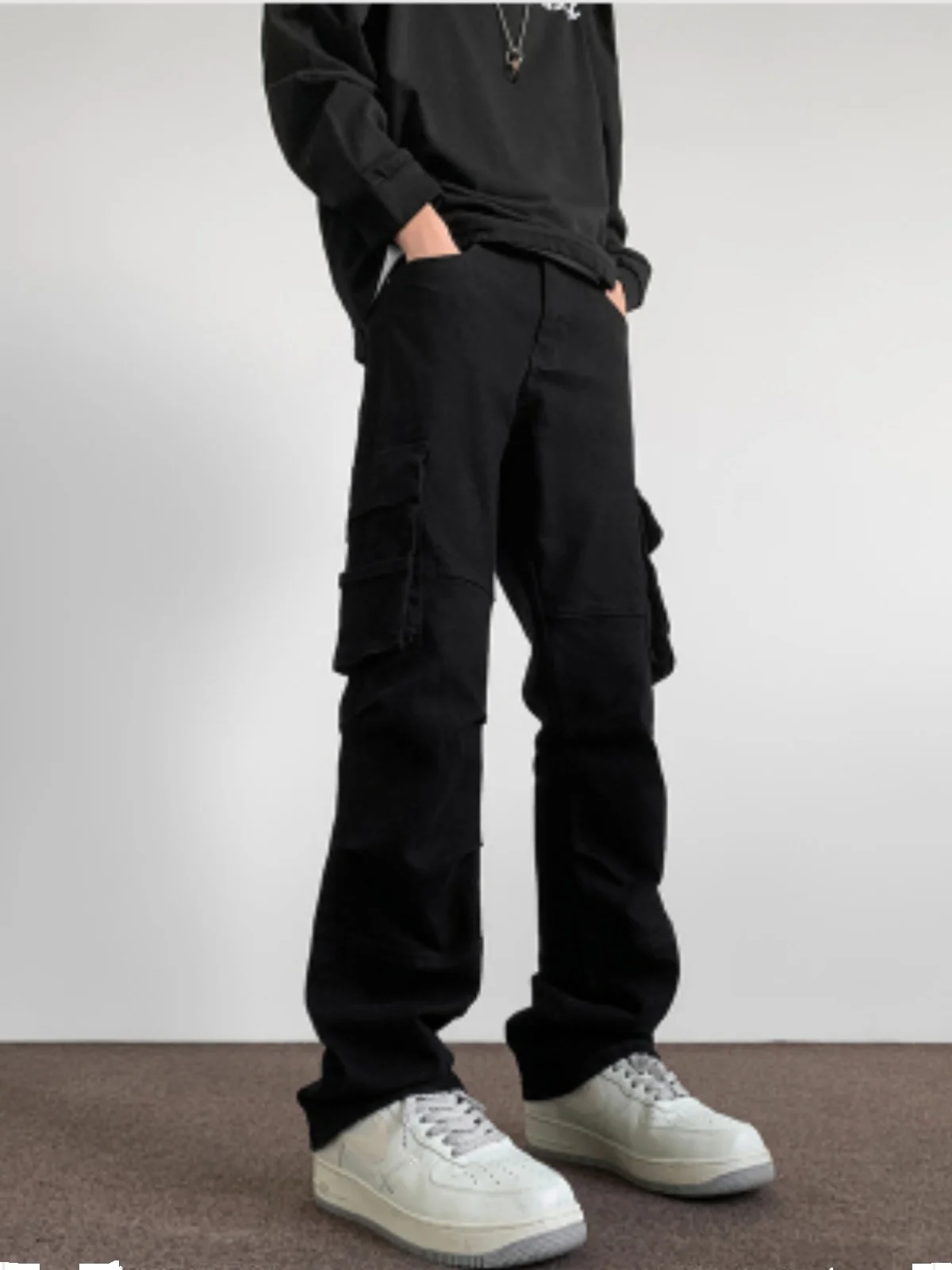 

Cleanfit Men's Slim Fit Straight Leg Jeans Pure Bla Soft Denim mid Waist Zipper Closure Casual Spring Faion Wear Resistant