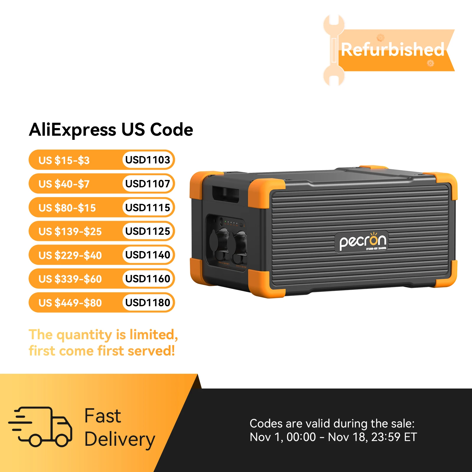 Used-EP3800-48V 3840Wh PECRON Portable Power Station Expansion Battery for E3600LFP/E3800LFP/F3000LFP/E2400LFP/E1500LFP/E1000LFP Solar Generator for Home Use