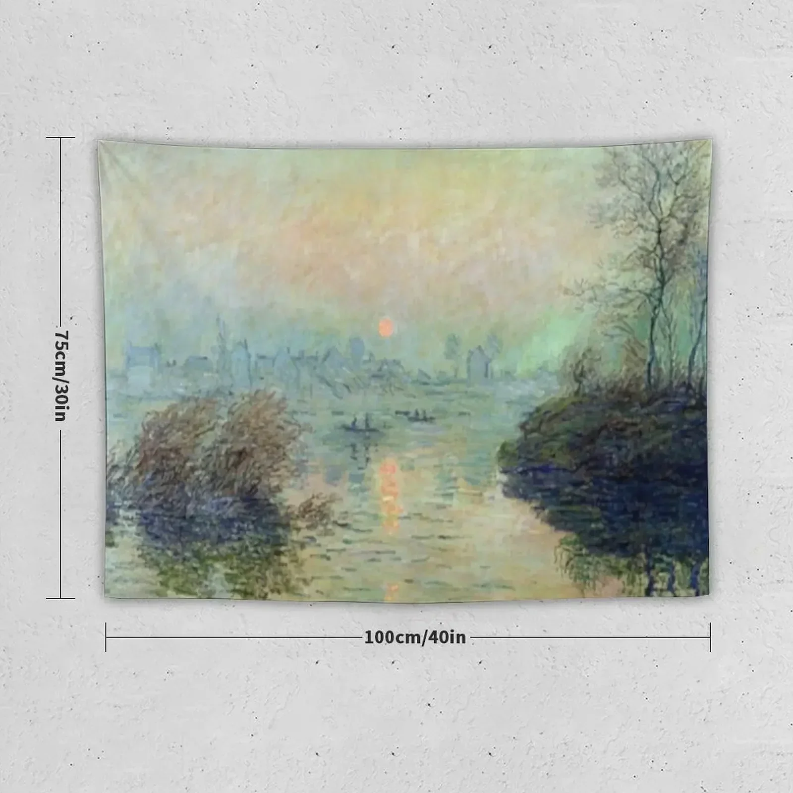 Sun Setting Over The Seine at Lavacourt | Claude Monet Fine Art Tapestry Art Mural Cute Room Decor Tapestry