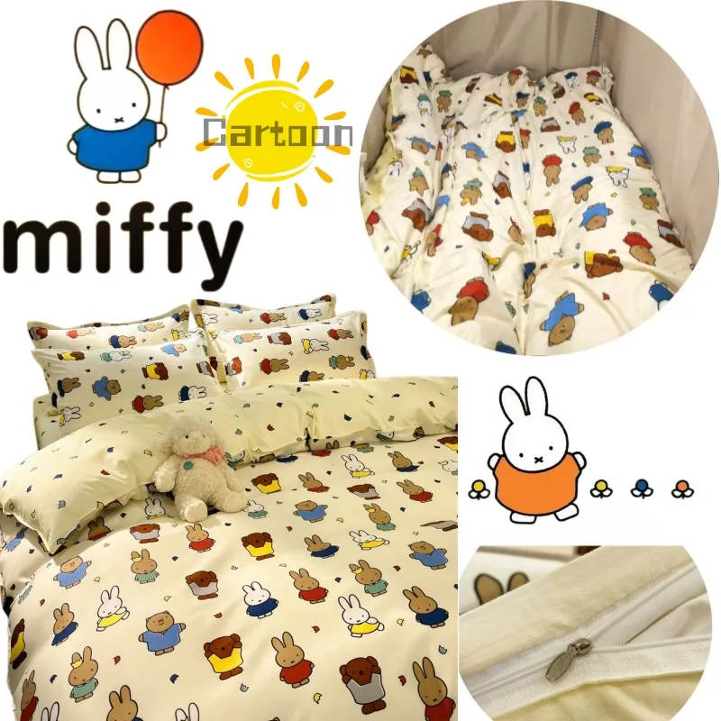 Neues Kreatives Cartoon-Bettwäsche-Set Vierteilig Niedlich und Weich Sommer Hochwertiges Miffy Bettbezug-Set für Studentenwohnheime Dreiteilig