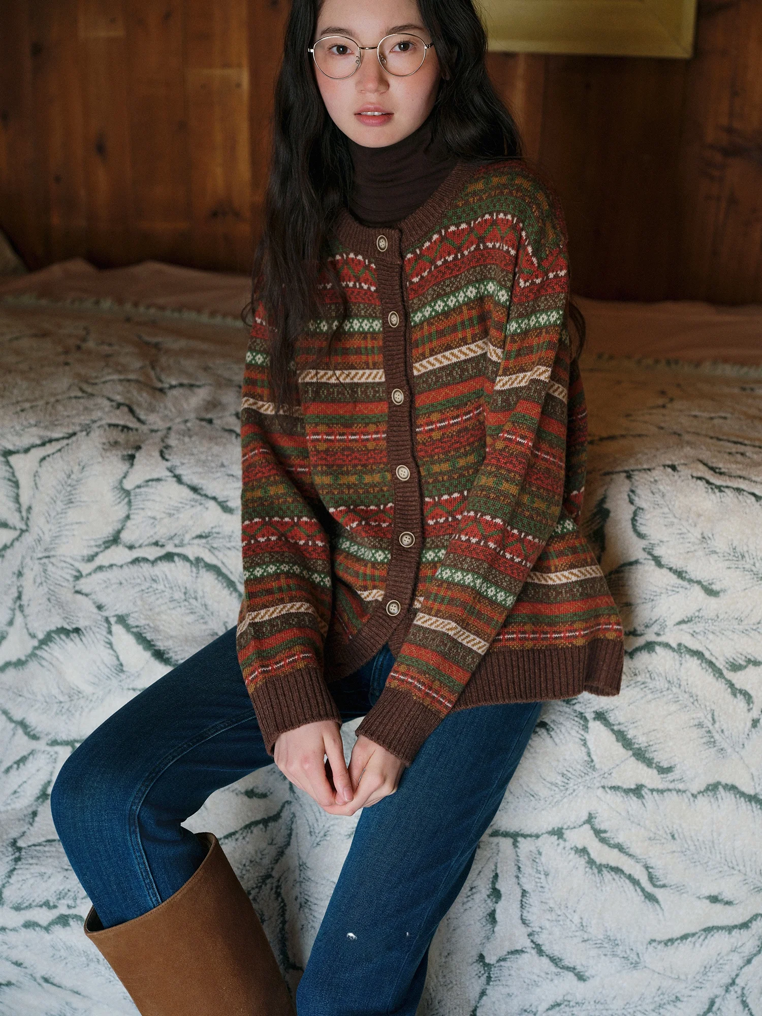 

Лимитированная серия: Новогодний специальный ретро-кардиган для женщин с круглым вырезом, вязаный, в классических винтажных цветах