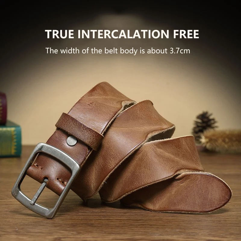 

First layer cowhide belt men's vintage leather needle buckle belt women's fashion casual pleated trend belt