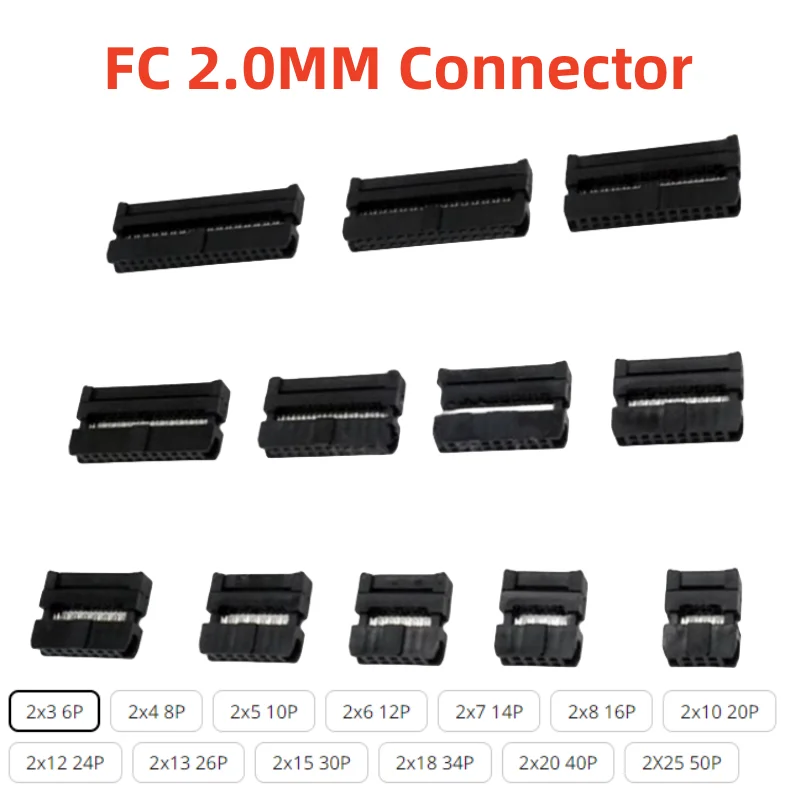 10PCS 2.0MM pitch FC-6/8/10/16/20-40/50 PIN Female Header IDC Socket Connector FOR Flat ribbon cable wire 6p 10p 20p 40p