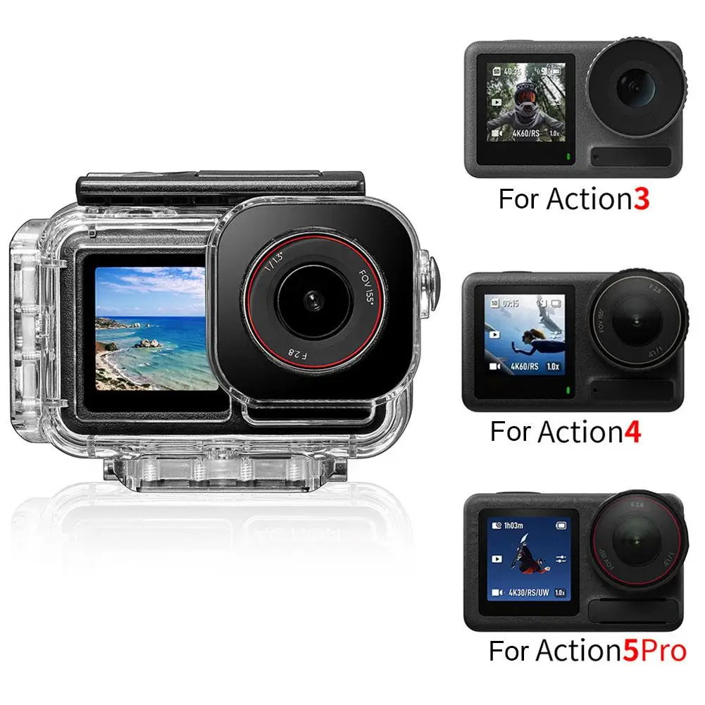 DJI Action 5用60M防水水中ケース、カメラハンドルマウント付き保護ダイビングハウジング、漏れ防止耐衝撃カバー