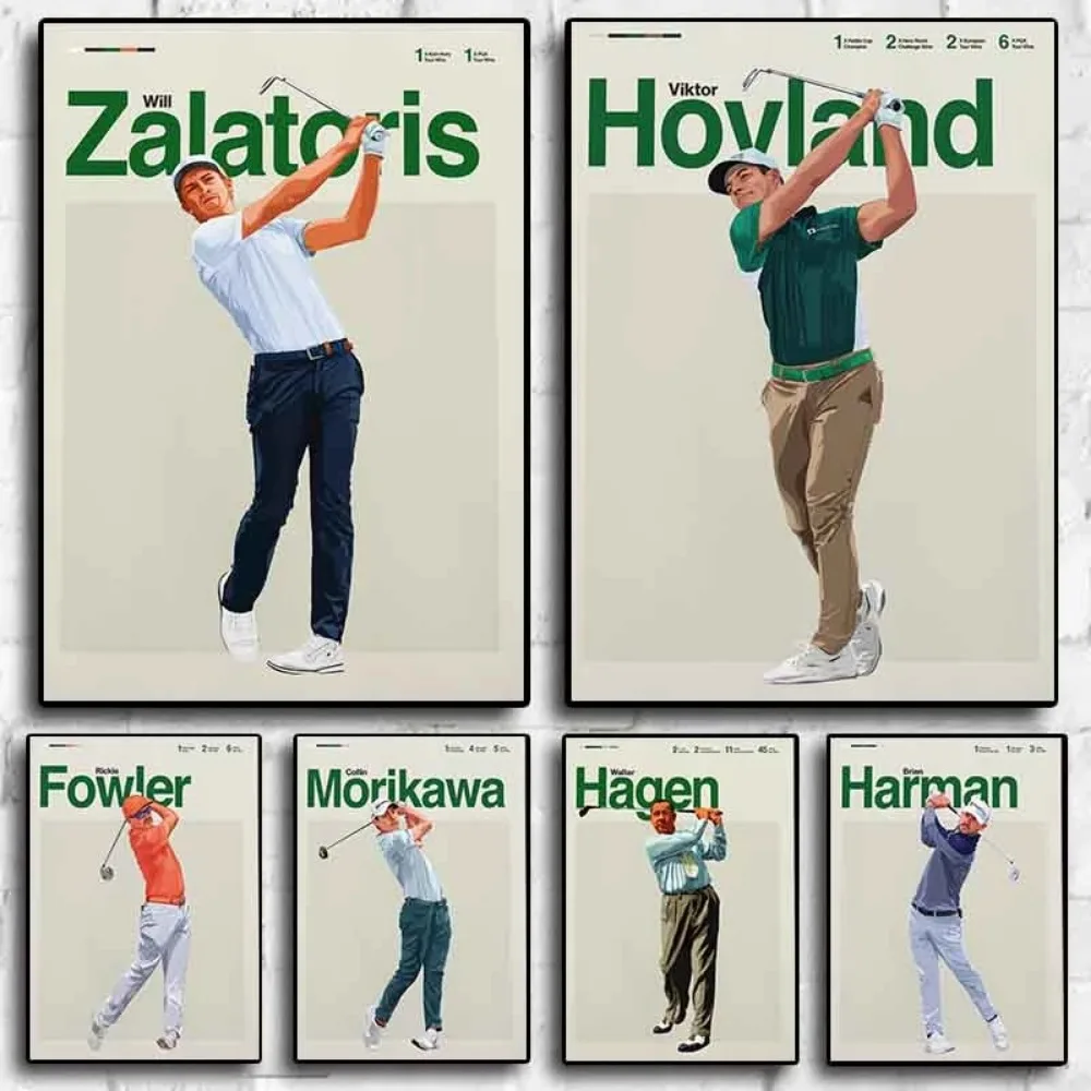 Viktor Hovland Poster Modern Golf Legend Athlete Posters Aesthetic PGA Tour Mid Century Canvas Print Wall Art Office Room Decor