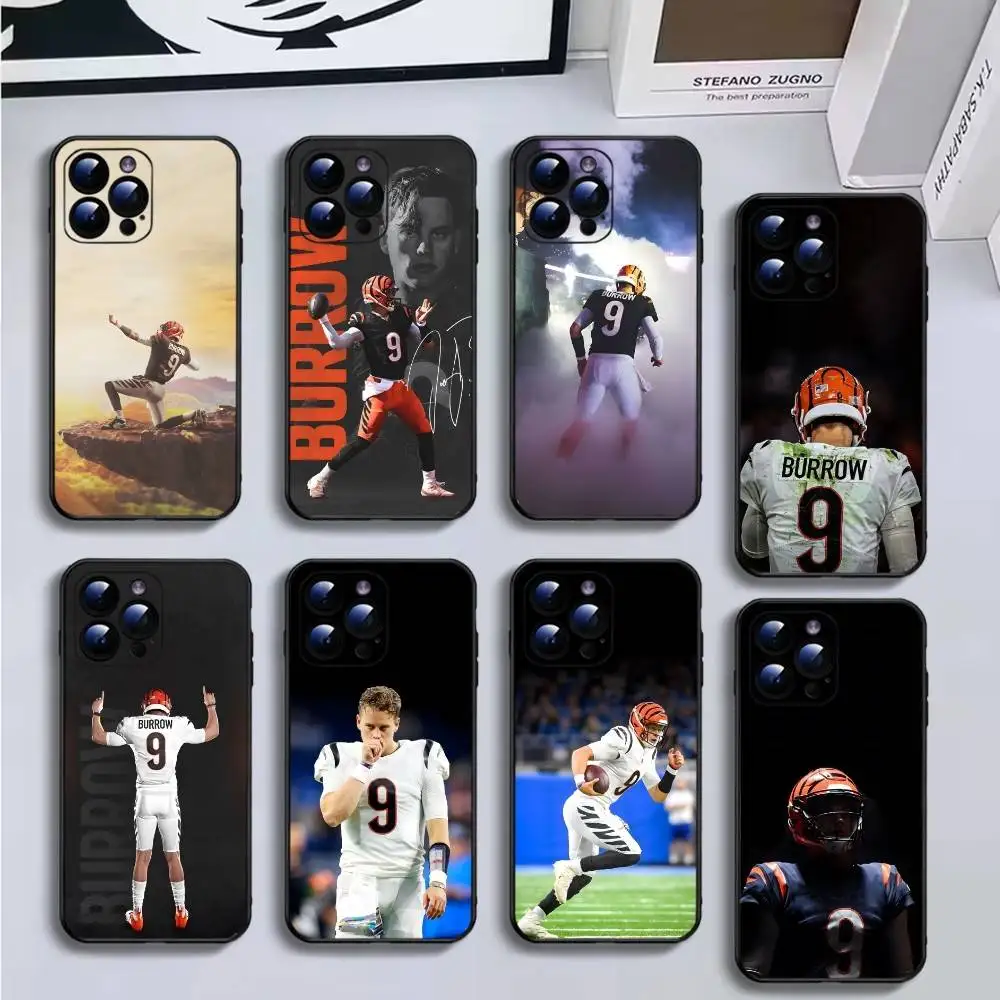 

Pro Football J-Joe Burrow Phone Case For iPhone16,15,14,13,12,11 Plus,Pro Max,XS,X,XR,SE,Mini,8,7,Soft Black Cover