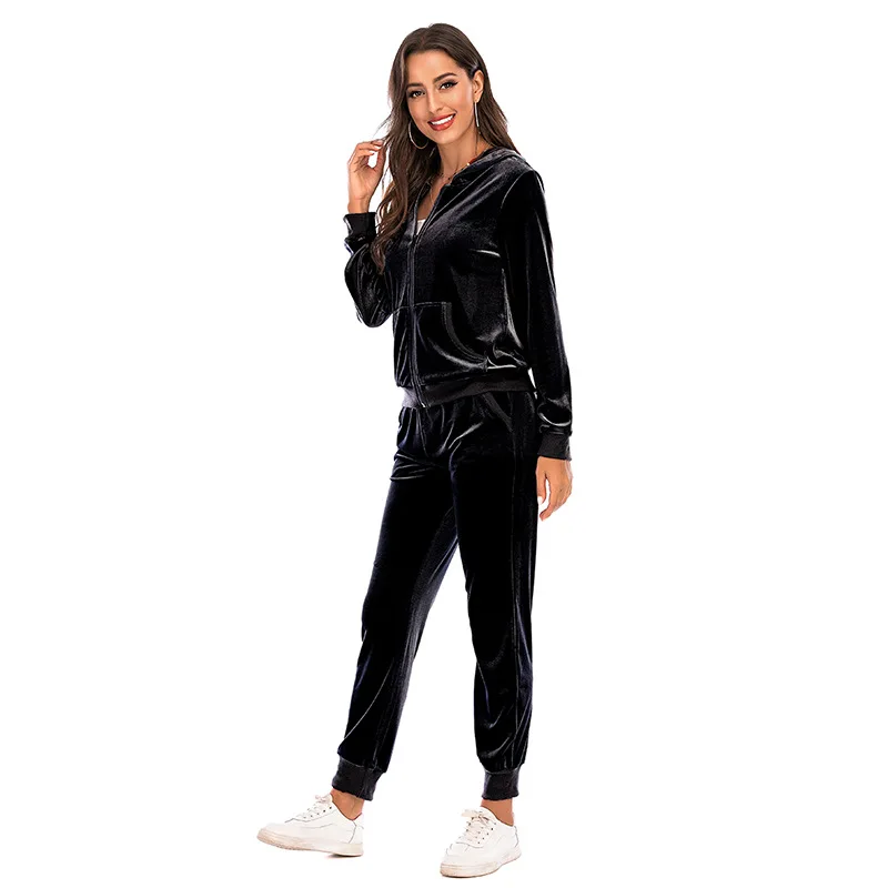 Velour Tracksuit Womens 2 Piece Sweatshirt Sweatpants Set Hoodie Sweatsuit with Pockets Casual Sportswear Autumn Winter Gym