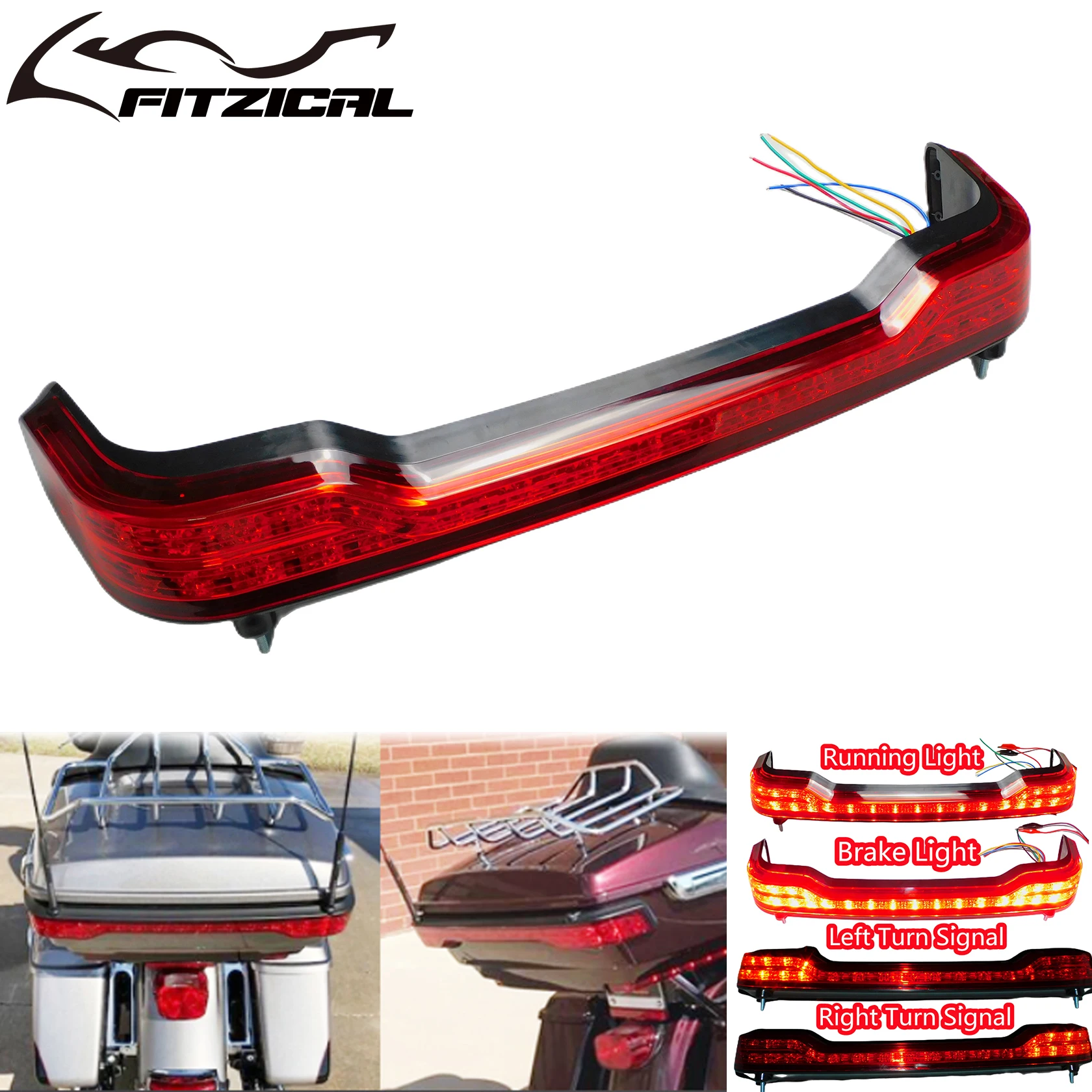 Motorcycle Rear Tour-Pak King Tour Pack LED Brake/Turn/Tail Lamp For Harley Touring Tri Road Glide FLTRU Ultra Limited 2014-2022