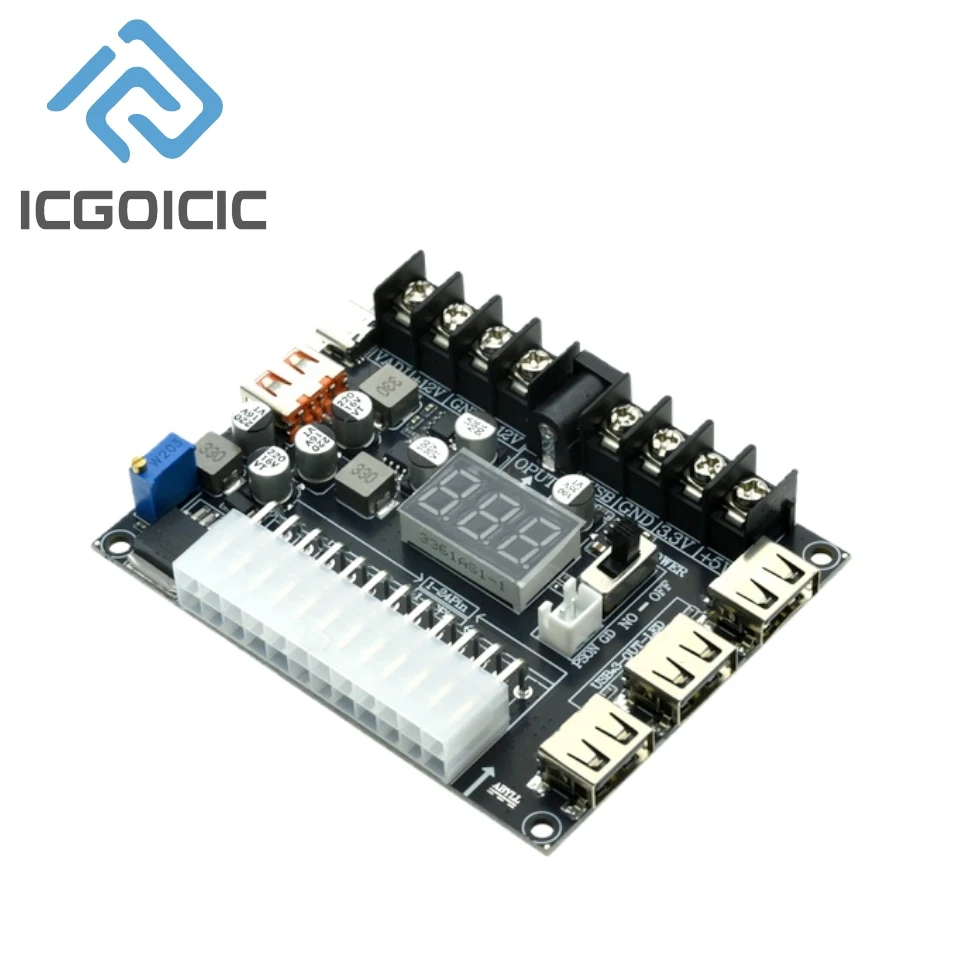 20/24 Pin Atx Power Adapter Board Power Module Adapter Adjustable Voltage With Red Digital Display Support For Pd2.0/Pd3.0