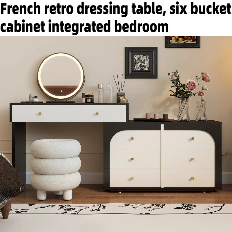 

Французский ретро-туалетный столик-комод для спальни, 120 см, белый, с зеркалом и табуретом, мебель для женской комнаты
