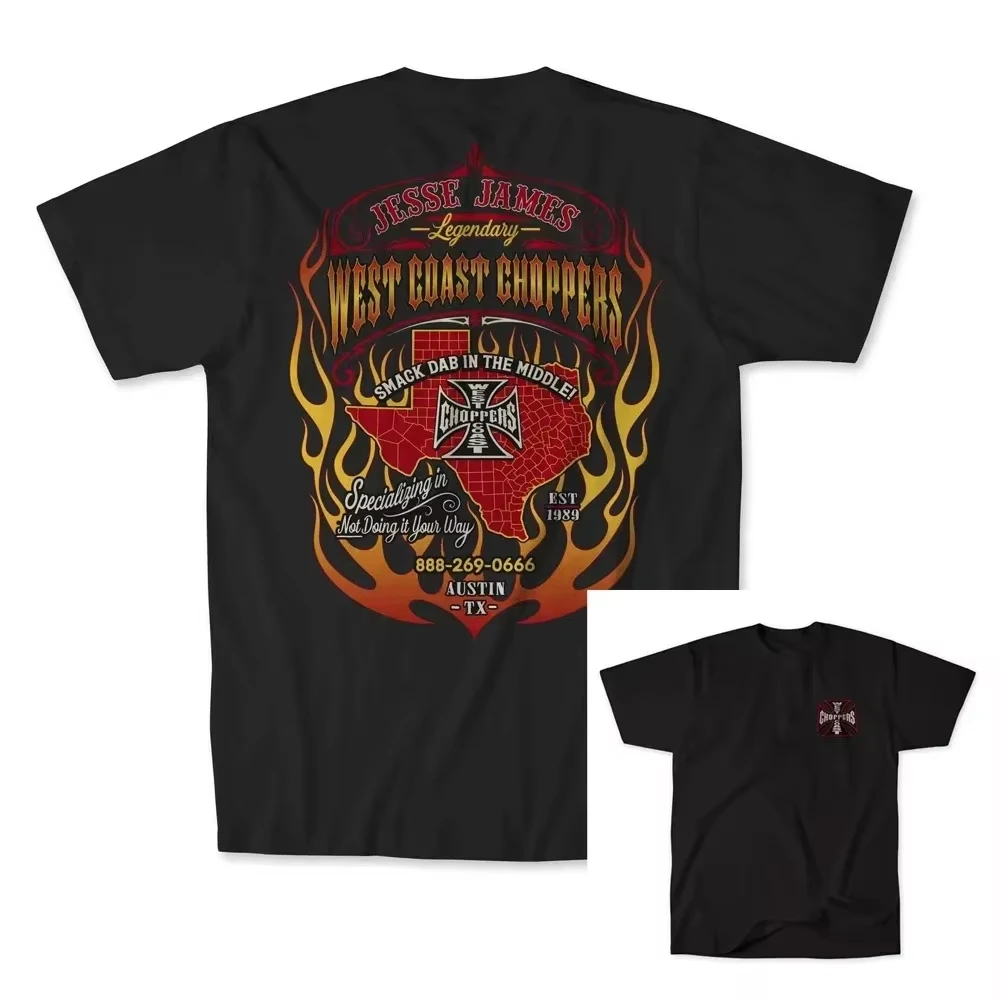 2026 New Motorcycle Rider Pattern Men's T-shirt - Street Style Casual Loose Short-sleeved Unbuttoned T-shirt - Clothing