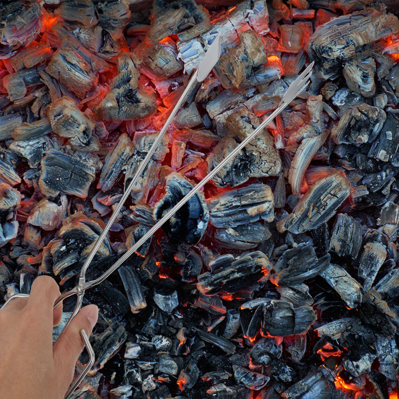 

5Pcs Charcoal Tongs Chromium Plated Long Handle Bbq Grill Clamps Camping Outdoor Charcoal Clip Barbecue Accessory