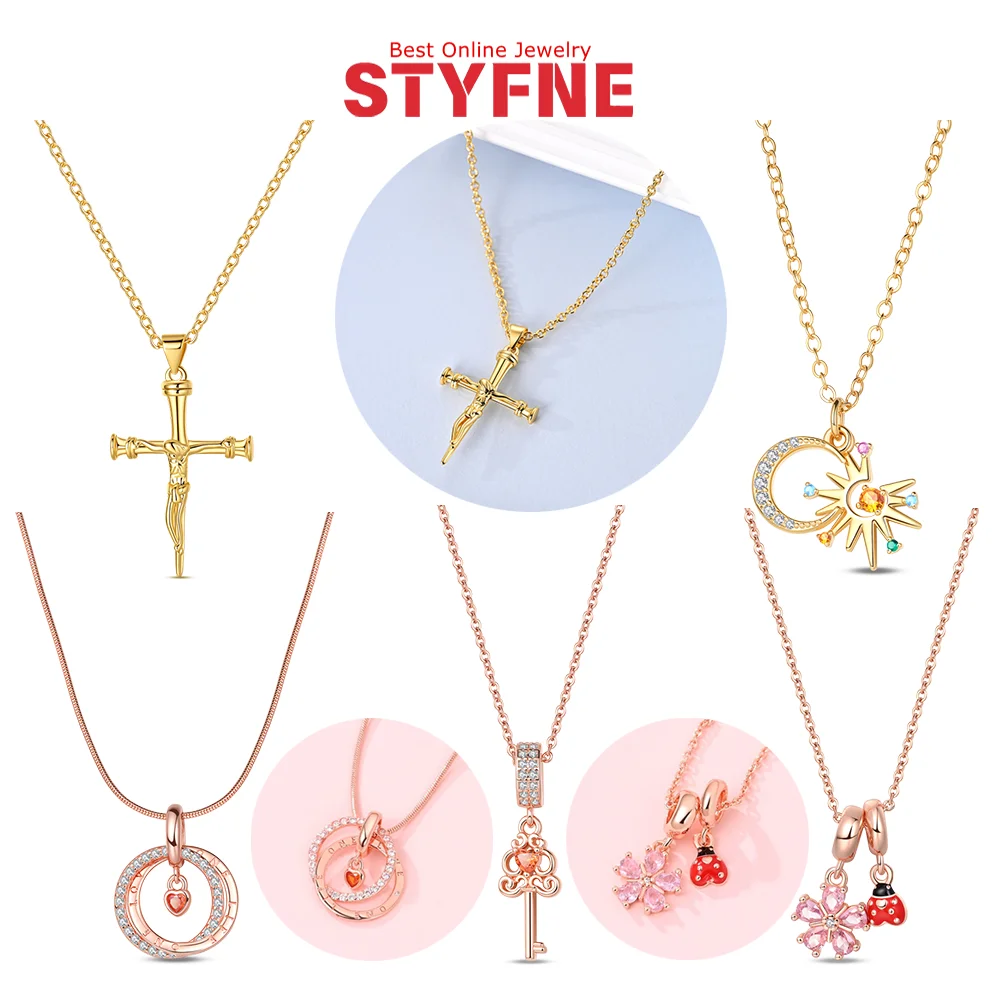 

925 Silver Gold Shining Light Sun Moon Cross Necklace Zircon Infinite Love Necklace for Women Wedding Anniversary Jewelry Gifts