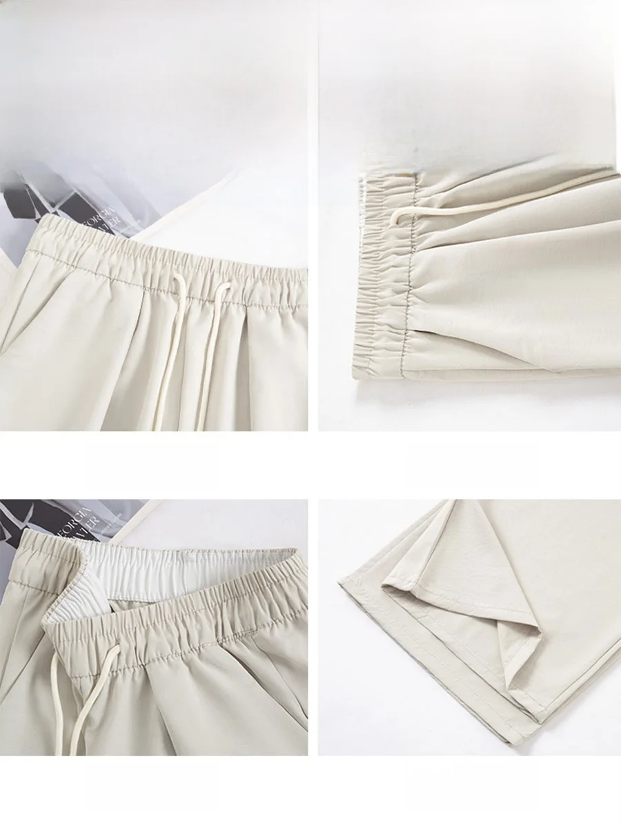 Pantaloni a gamba larga in seta di ghiaccio Pantaloni sportivi larghi e sottili Qui Dry per studenti delle scuole medie Pantaloni estivi casual a gamba dritta