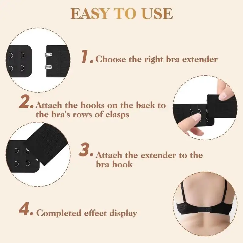 Set of 4 Bra Strap Extenders with 2 Hooks, Comfortable Adjustable Bra Back Closure, Women's Lingerie Accessories image 5
