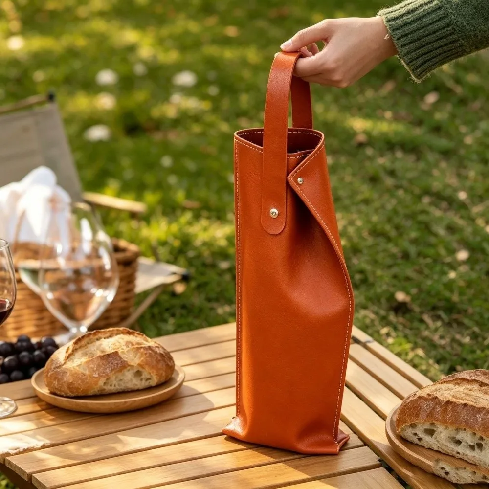 Snap-On Wine Packaging Bag Single Bottle Portable Wine Bottles Tote Protective with Handle Single Champagne Bottle Handbag Party
