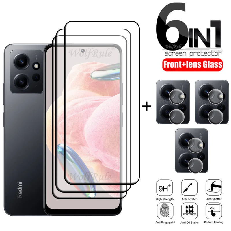 6-in-1 For Redmi Note 12 Glass Xiaomi Redmi Note 12 4G 9H Full Cover Glue Screen Protector Redmi Note 12 Pro Plus 5G Lens Glass