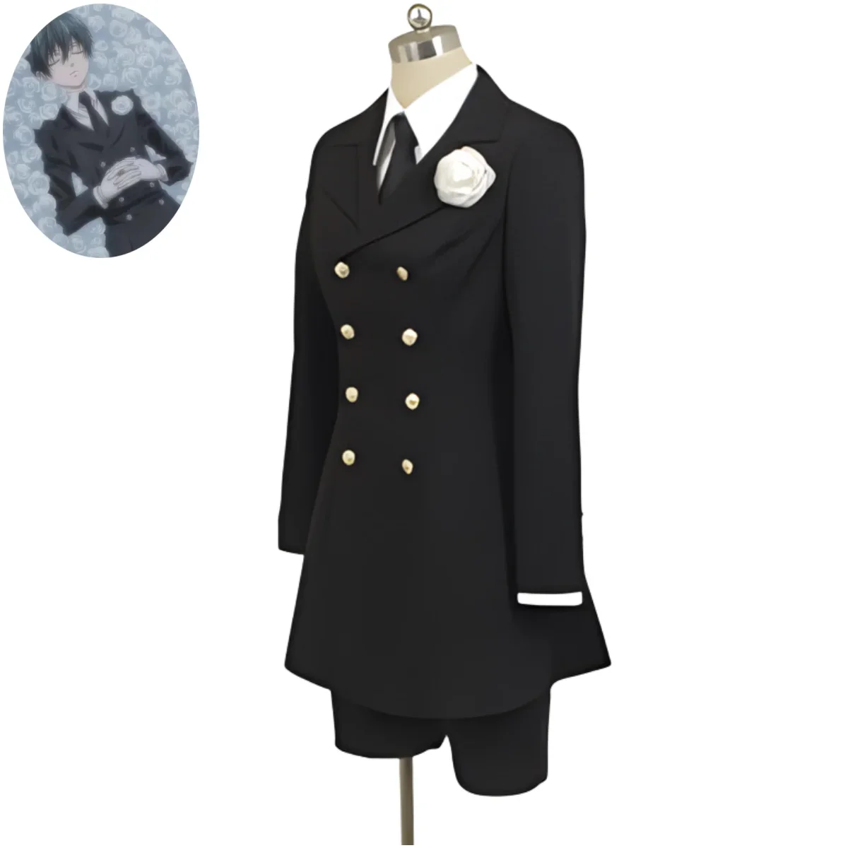 Disfraz de Anime Black Butler Ciel Phantomhive Smile para hombre y mujer, disfraz de Cosplay, atuendo funerario, abrigo negro, peluca uniforme, abrigo trasero, traje de Carnaval